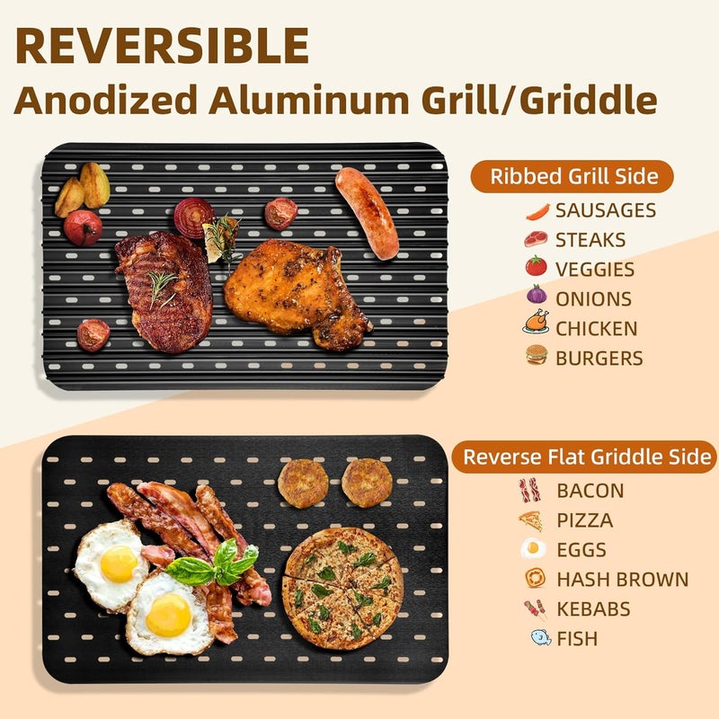 Longse BAC772 18.25''x11.5'' Sear Grate Grill Accessory, Reversible Grill Grate Compatible with Most Grills, Aluminum Sear Grate with Non-Stick, Competition Level Sear Marks Capture Flavor and Moisture - Image 2